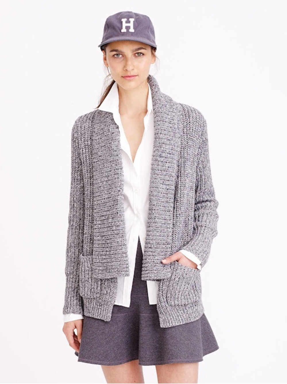 J Crew Bonfire Shawl Collar Cardigan Marled Grey Size Medium